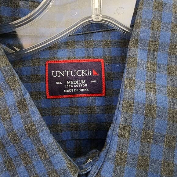 UNTUCKit blue and black check long sleeve button down shirt men's size medium - Picture 2 of 9